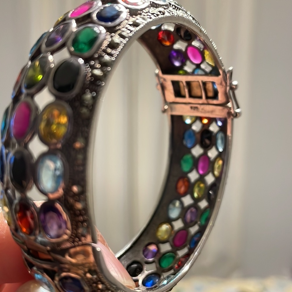 Authentic Multi Stone Three Layered Bangle - image 3